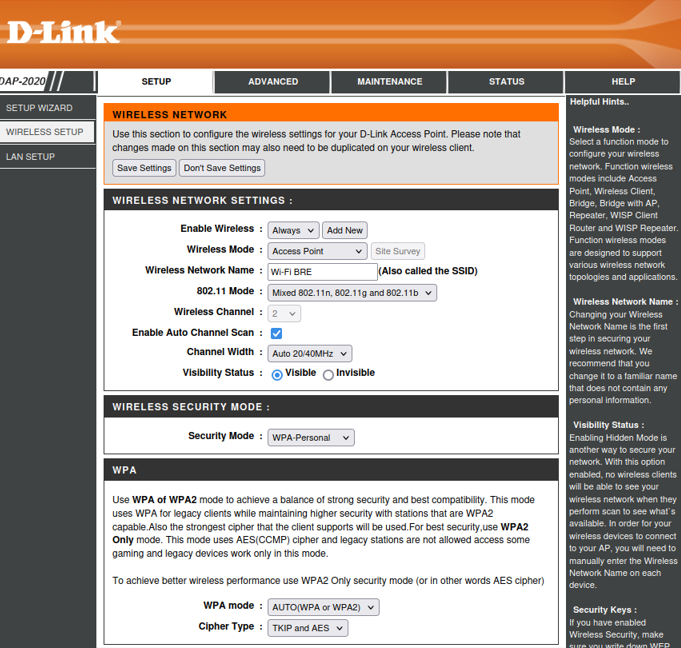 Configuration wireless